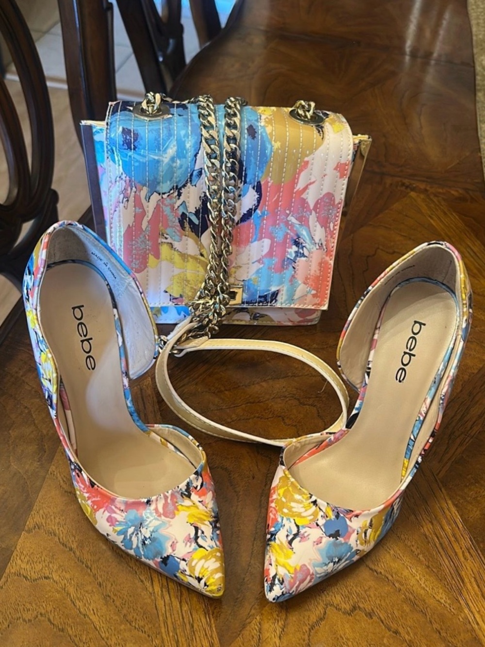 bebe Floral Pointed-Toe Pumps with Matching Crossbody Bag - Multi